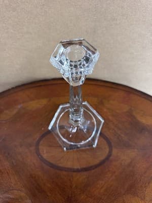 Vintage Clear Glass Tall Candlestick with Frosted Etched Details - Thumbnail 2