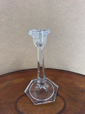 Vintage Clear Glass Tall Candlestick with Frosted Etched Details - Thumbnail 4