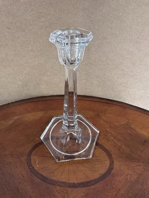 Vintage Clear Glass Tall Candlestick with Frosted Etched Details