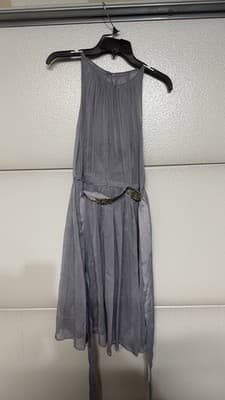 Adrianna Papell Gray Chiffon Sleeveless Dress Beaded Waist US 10 Elegant