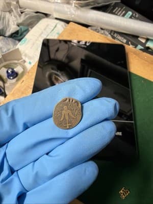 Vintage Bronze Token Coin With Symbol Handmade Medallion Charm Small - Thumbnail 3