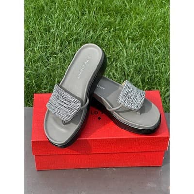 Donald J Pliner Fifi Slate Pewter Metallic Crystal Platform Thong Sandals 6M - Thumbnail 10