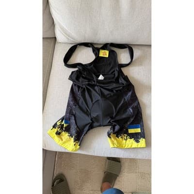 Cycling Bib Shorts Ukraine Flag Yellow Black Padded Chamois Mens XL Fits M L - Thumbnail 2