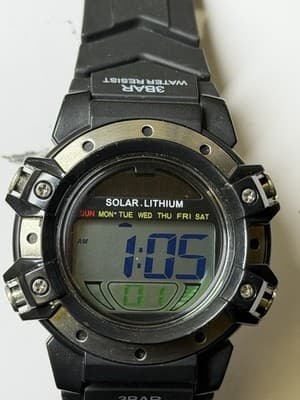 Digital Solar Lithium Watch AW 91-754 3BAR Water Resistant Black Sport - Thumbnail 5
