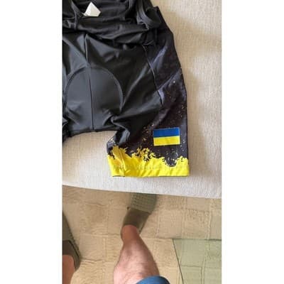 Cycling Bib Shorts Ukraine Flag Yellow Black Padded Chamois Mens XL Fits M L - Thumbnail 3