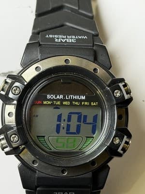 Digital Solar Lithium Watch AW 91-754 3BAR Water Resistant Black Sport