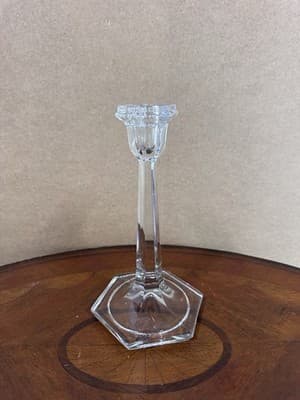 Vintage Clear Glass Tall Candlestick with Frosted Etched Details - Thumbnail 3