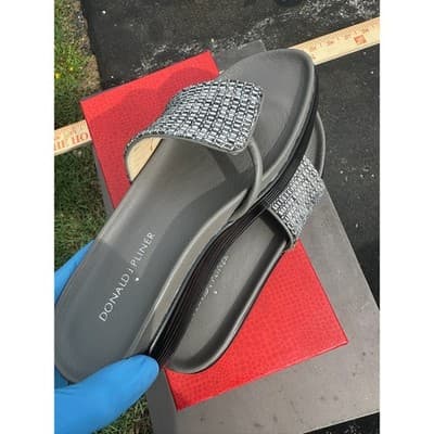 Donald J Pliner Fifi Slate Pewter Metallic Crystal Platform Thong Sandals 6M - Thumbnail 6