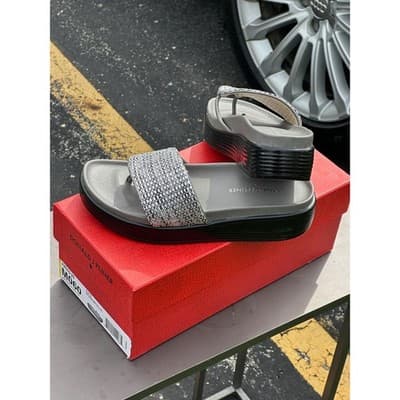 Donald J Pliner Fifi Slate Pewter Metallic Crystal Platform Thong Sandals 6M - Thumbnail 3
