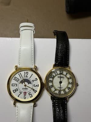 Lot of 2 Gitano Quartz Watches Gold Tone – Black & White Bands – Retro Style - Thumbnail 2