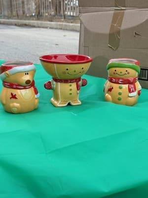 Temp-tations Christmas Gingerbread Set 3pc Bowl & 2 Mugs Holiday Ceramic Tara