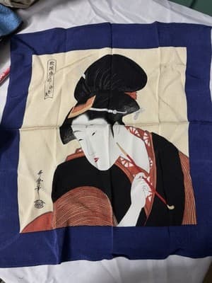 Vintage Japanese Geisha Scarf Furoshiki Rayon 100% Ukiyo-e Art