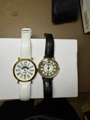Lot of 2 Gitano Quartz Watches Gold Tone – Black & White Bands – Retro Style
