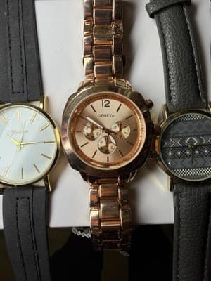 Lot of 4 Geneva Quartz Watches – Mixed Styles – Leather & Metal Bands - Thumbnail 5