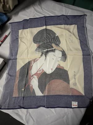 Vintage Japanese Geisha Scarf Furoshiki Rayon 100% Ukiyo-e Art - Thumbnail 4