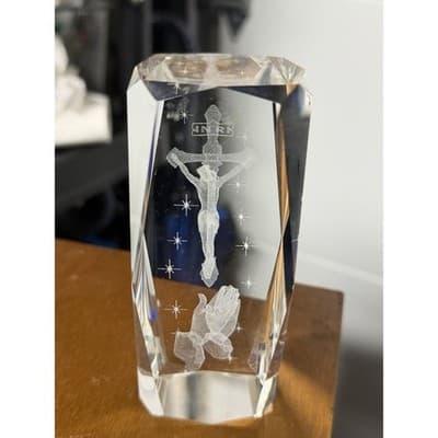 Crystal Jesus Statue w Cross Paperweight Free Standing - Thumbnail 5