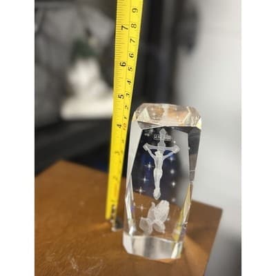 Crystal Jesus Statue w Cross Paperweight Free Standing - Thumbnail 2