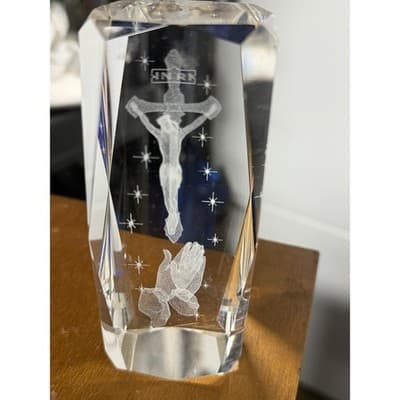 Crystal Jesus Statue w Cross Paperweight Free Standing - Thumbnail 4