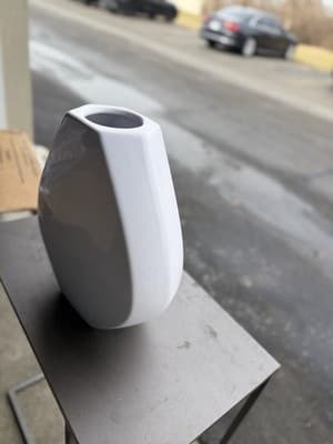 Modern White Geometric Ceramic Vase Matte Minimalist Decor 9” - Thumbnail 3