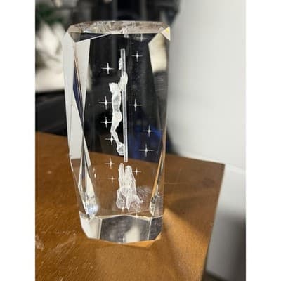 Crystal Jesus Statue w Cross Paperweight Free Standing - Thumbnail 6