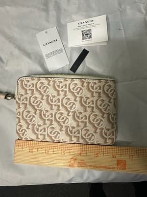 Coach Signature C Monogram Wristlet Beige Brown Zip Pouch NWT - Thumbnail 3