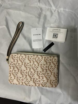 Coach Signature C Monogram Wristlet Beige Brown Zip Pouch NWT - Thumbnail 5