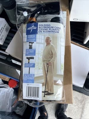 Medline Folding Aluminum Cane w/ Adjustable Height Supports 250 lbs. Black