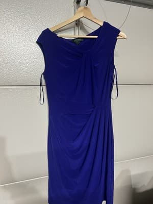 Lauren Ralph Lauren Blue Satin Wiggle Dress Sz 6 Ruched Sheath Cocktail Event