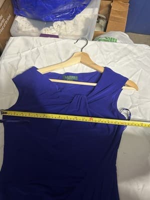 Lauren Ralph Lauren Blue Satin Wiggle Dress Sz 6 Ruched Sheath Cocktail Event - Thumbnail 4
