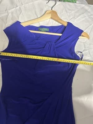 Lauren Ralph Lauren Blue Satin Wiggle Dress Sz 6 Ruched Sheath Cocktail Event - Thumbnail 5