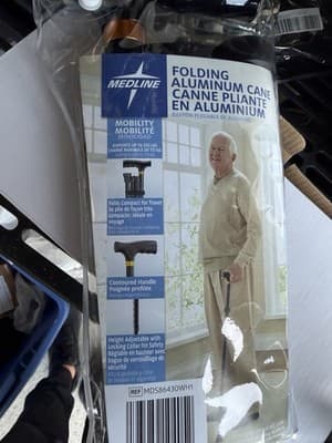 Medline Folding Aluminum Cane w/ Adjustable Height Supports 250 lbs. Black - Thumbnail 4