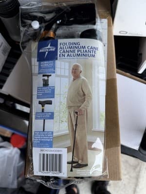 Medline Folding Aluminum Cane w/ Adjustable Height Supports 250 lbs. Black - Thumbnail 2