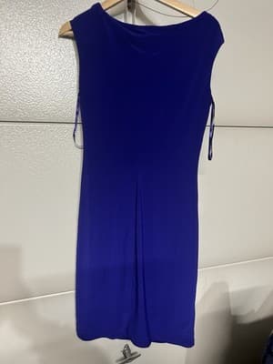 Lauren Ralph Lauren Blue Satin Wiggle Dress Sz 6 Ruched Sheath Cocktail Event - Thumbnail 3