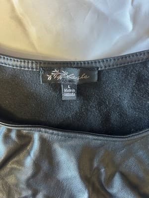 Women’s Black Faux Leather Long Sleeve Crop Top Drawstring Hem Size L - Thumbnail 2