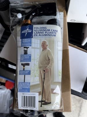 Medline Folding Aluminum Cane w/ Adjustable Height Supports 250 lbs. Black - Thumbnail 3