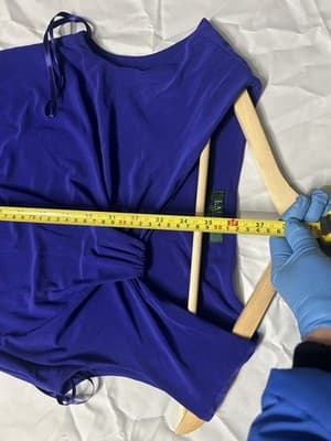 Lauren Ralph Lauren Blue Satin Wiggle Dress Sz 6 Ruched Sheath Cocktail Event - Thumbnail 6