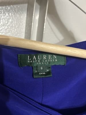 Lauren Ralph Lauren Blue Satin Wiggle Dress Sz 6 Ruched Sheath Cocktail Event - Thumbnail 2