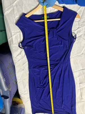 Lauren Ralph Lauren Blue Satin Wiggle Dress Sz 6 Ruched Sheath Cocktail Event - Thumbnail 7