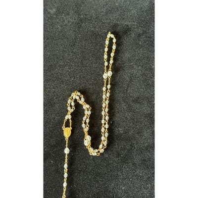 Gold Tone Rosary Necklace Clear Faceted Beads Crucifix Miraculous Medal 17 Inch - Thumbnail 5
