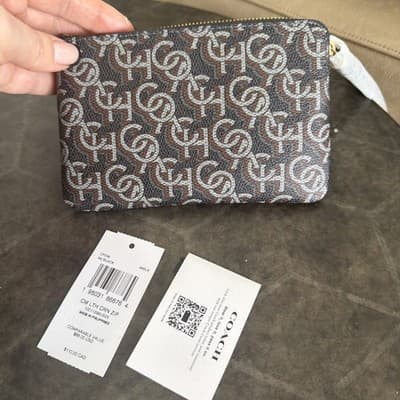 Coach Leather Corner Zip Wristlet Monogram Print NWT - Thumbnail 5