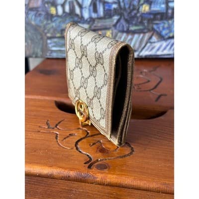 Vintage Gucci GG Supreme Monogram Bifold Wallet Brown Leather Interlocking G Log - Thumbnail 3