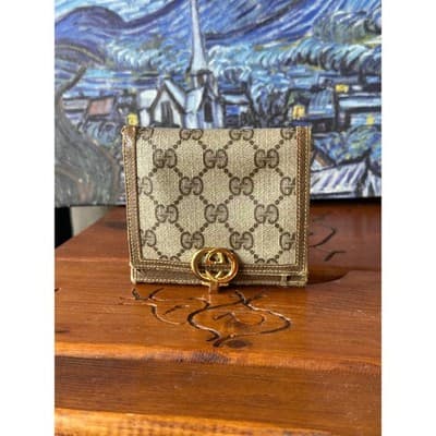 Vintage Gucci GG Supreme Monogram Bifold Wallet Brown Leather Interlocking G Log - Thumbnail 2