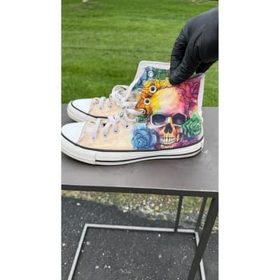 Converse Chuck Taylor All Star Sugar Skull Rose High Sneakers 169106F Mens 6.5 - Thumbnail 3