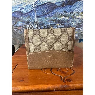 Vintage Gucci GG Supreme Monogram Bifold Wallet Brown Leather Interlocking G Log - Thumbnail 4