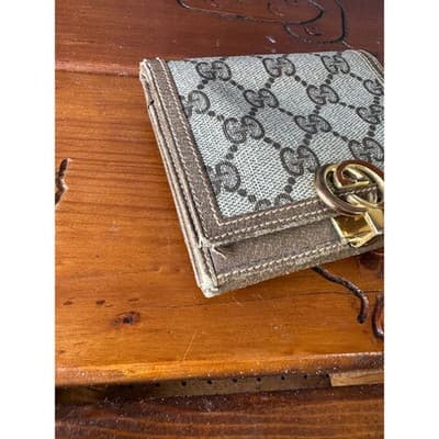 Vintage Gucci GG Supreme Monogram Bifold Wallet Brown Leather Interlocking G Log - Thumbnail 5
