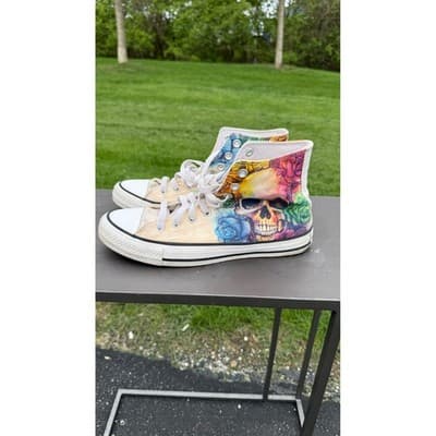 Converse Chuck Taylor All Star Sugar Skull Rose High Sneakers 169106F Mens 6.5 - Thumbnail 2