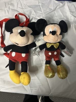 Disney Mickey Mouse Plush Backpack & Glitter Plush Toy Lot ~14–16”