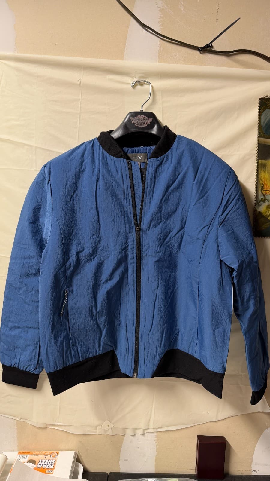 FLX Men’s Blue Bomber Jacket Size M Active Outdoor Lightweight NWT $80