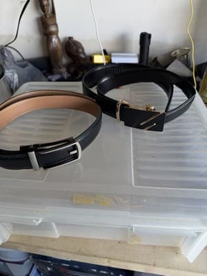 Set of 2 Men’s Black Leather Belts Dress Casual Automatic Buckle