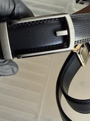 Set of 2 Men’s Black Leather Belts Dress Casual Automatic Buckle - Thumbnail 8
